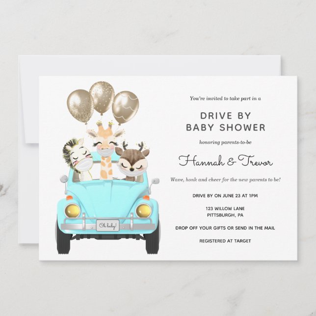 Drive By Baby Shower Parade Blue Car Invitation (Front)