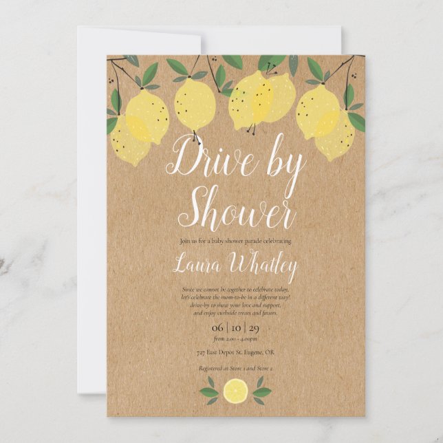 Drive By Baby Shower Rustic Lemons Invitation (Front)