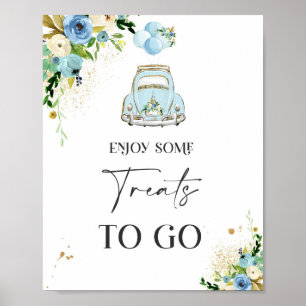 Drive By Baby Shower Treat Favour Sign Blue Floral