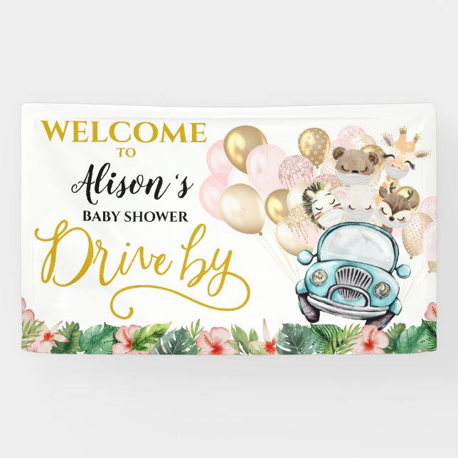 Drive By Baby Shower WELCOME BANNER | Cute Safari (Horizontal)