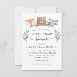 Drive By Baby Shower Woodland Eucalyptus Greenery Invitation