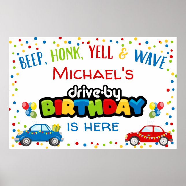 Drive by birthday parade, birthday party sign (Front)