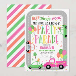 Drive By Birthday Parade Invitation Pink Parade