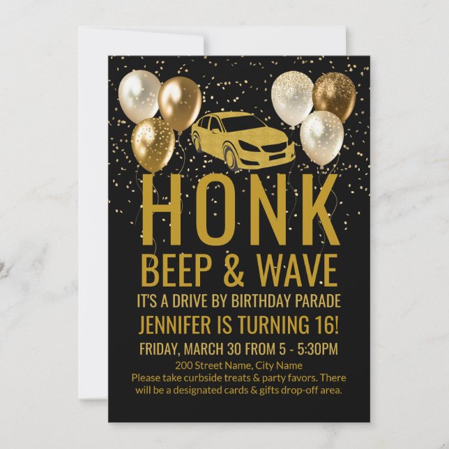 Drive by Birthday Party Parade Invitation (Front)