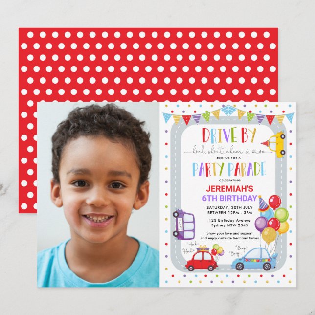 Drive By Birthday Party Parade Photo Invitation (Front/Back)