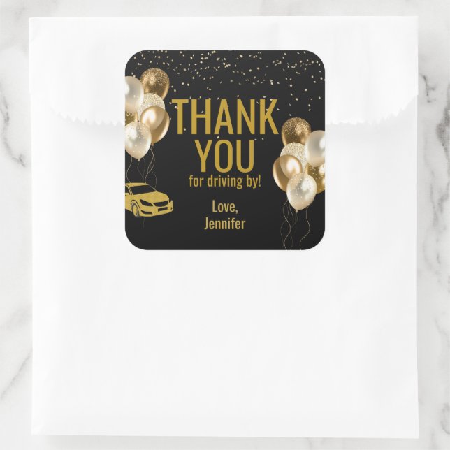 Drive by Birthday Party Parade Square Sticker (Bag)