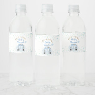 Drive By Boy Baby Shower Gold Blue Car Favour Water Bottle Label