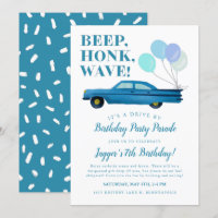 Drive By Boy Birthday Party Blue Vintage Car