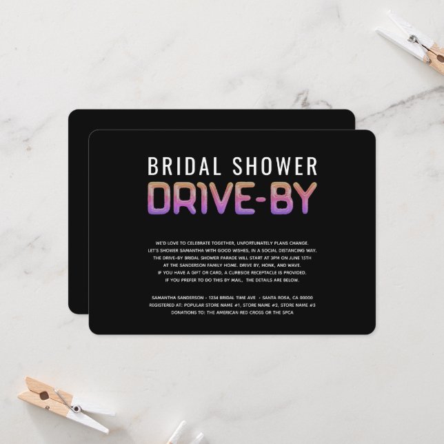  Drive By Bridal Shower Rainbow Colours Invitation (Front/Back In Situ)