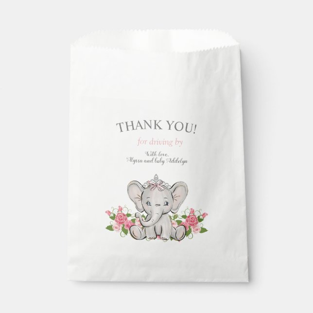 Drive By Elephant Baby Girl Shower Favour Bag (Front)