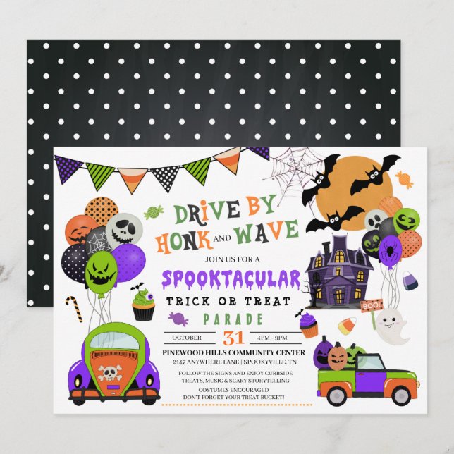 Drive By Halloween Trick or Treat Parade Invitation (Front/Back)