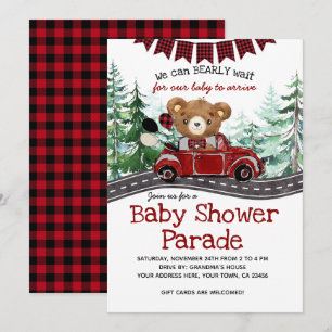 Drive By Lumberjack Bear Baby Shower Invitation