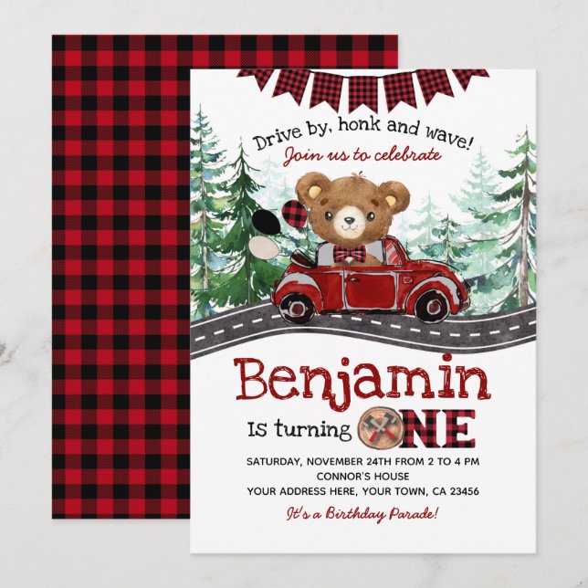 Drive By Lumberjack Bear Invitation (Front/Back)