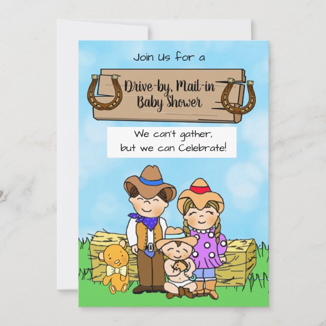 Drive by or Mal in Cowboy Family Boy's Baby Shower Invitation (Front)