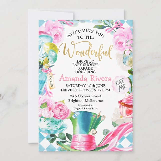 Drive By Parade Wonderland Baby Shower Invitation (Front)