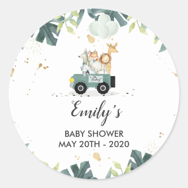 Drive By Safari Baby Shower Favour Tag Sticker (Front)