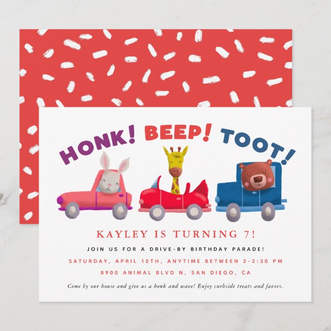 Drive By Social Distancing Kids Birthday Party Invitation (Front/Back)