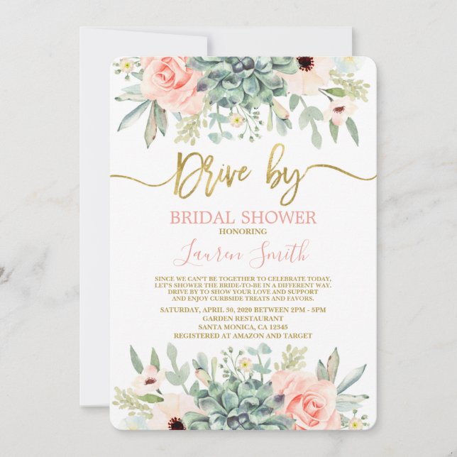 Drive by succulents Bridal Shower Invitation (Front)