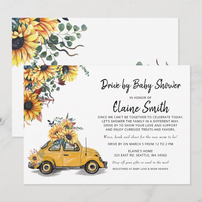 Drive By Sunflower Gender Neutral Baby Shower Invitation (Front/Back)