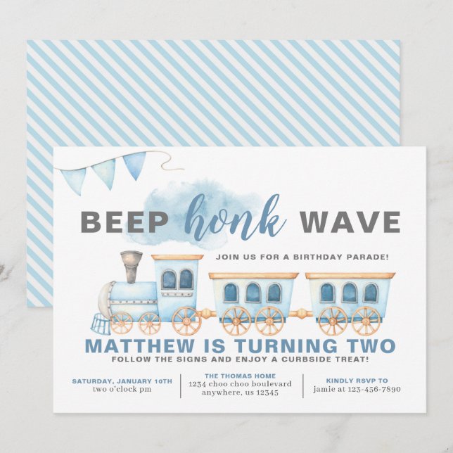 Drive By Train Birthday Invitation Boy (Front/Back)