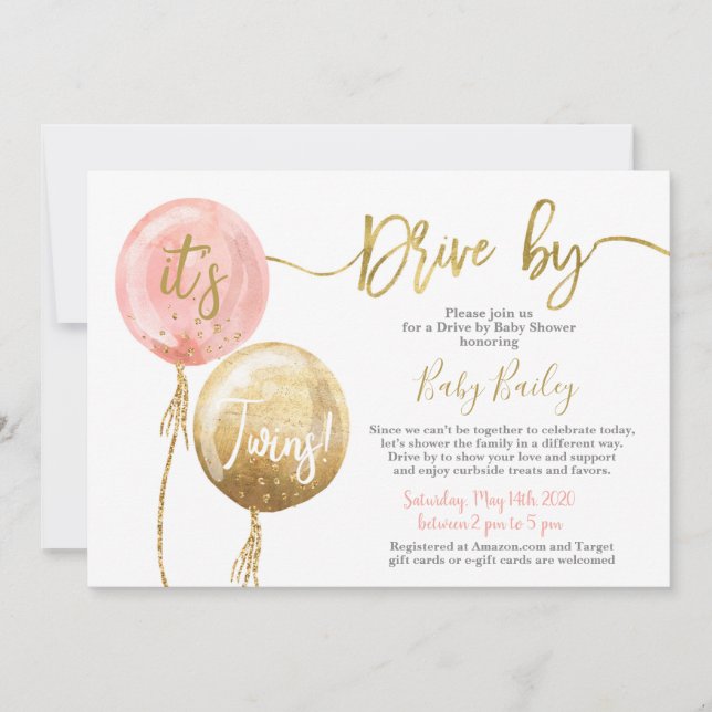 Drive by Twins Baby shower girl Invitation (Front)