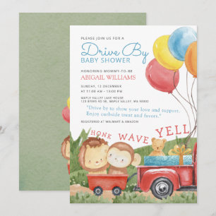 Drive-By Woodland Animals Truck Baby Shower Invitation