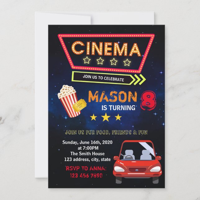 Drive in movie party invitation (Front)