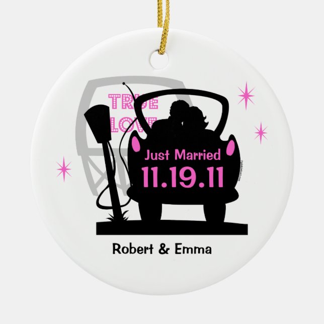 Drive In Newlyweds Keepsake Ornament (Front)