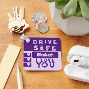 Drive safe I love you add name photo purple Keychain