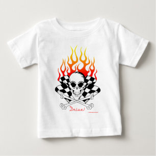 Drive! Skull, Crossed Bones, Racing Flags, Flames Baby T-Shirt