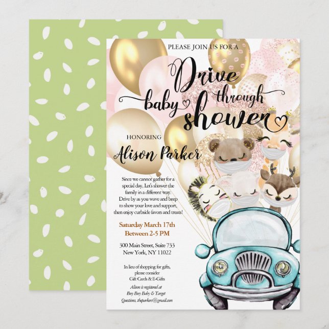 Drive Through Baby Shower | Masked Safari Friends Invitation (Front/Back)
