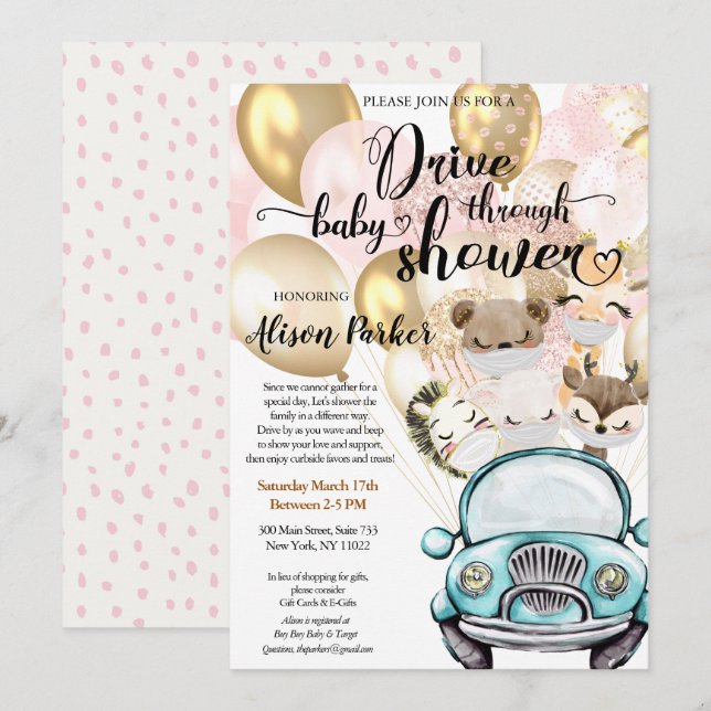 Drive Through Baby Shower | Masked Safari Friends Invitation (Front/Back)