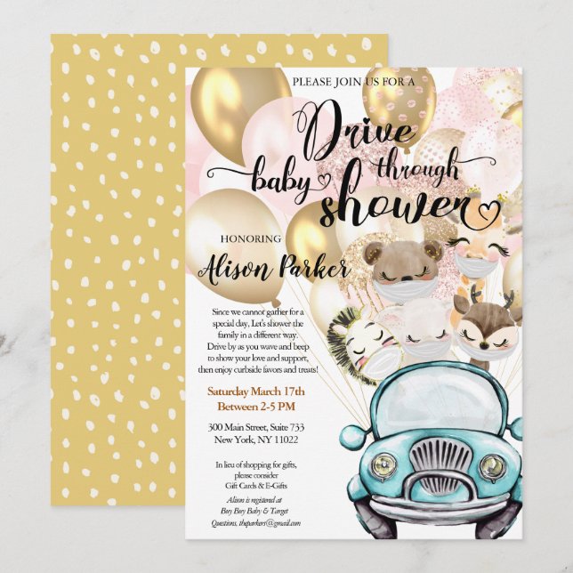 Drive Through Baby Shower | Masked Safari Friends Invitation (Front/Back)