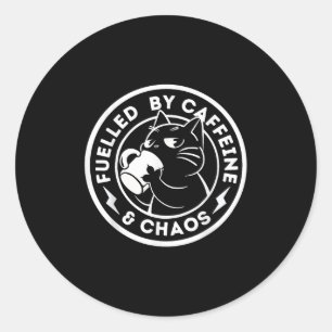 Driven By Caffeine And Chaos Cat Cafe Sarcastic  Classic Round Sticker