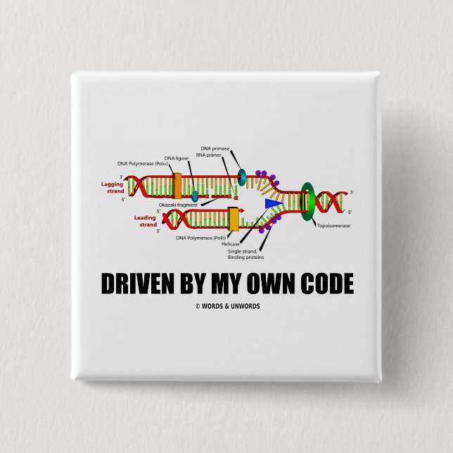 Driven By My Own Code (DNA Replication) 2 Inch Square Button (Front)