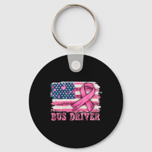 Driver American Flag Pink Ribbon Breast Cancer Awa Keychain