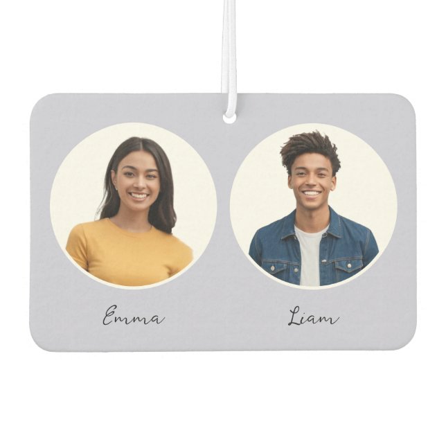 Driver and Partner Photos Names Reversible Custom Air Freshener (Front)