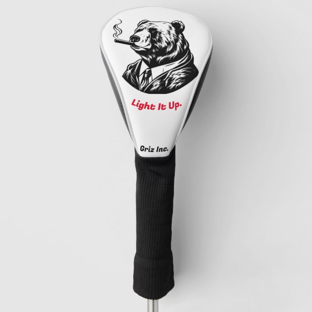 Driver Cover, White Exclusive Griz Inc.  Golf Head Cover (Front)