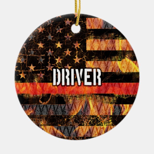 Driver Firefighter Flag Ceramic Ornament (Front)