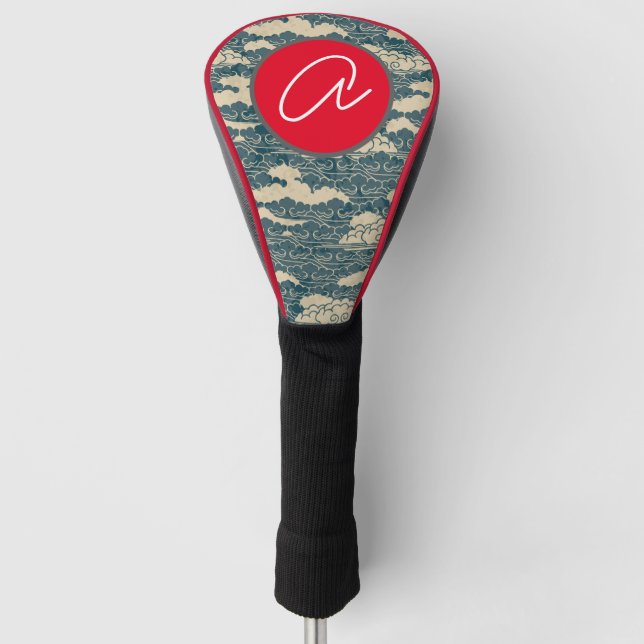 DRIVER GOLF HEAD COVER JAPANESE CLOUDS DIY INITIAL (Front)