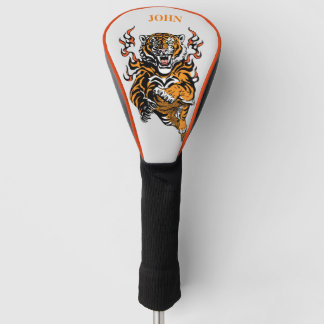 DRIVER GOLF HEAD COVER TIGER IN FLAMES DIY NAME
