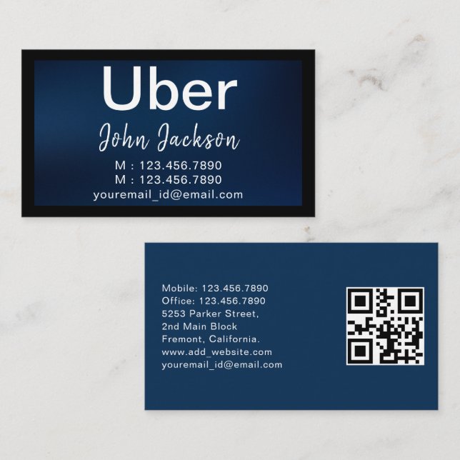 Driver Minimalist Typography Elegant Blue QR Code Business Card (Front/Back)