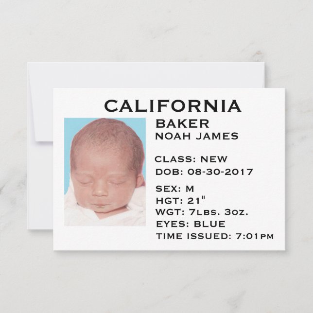 "Driver's License" Baby Announcement (Front)