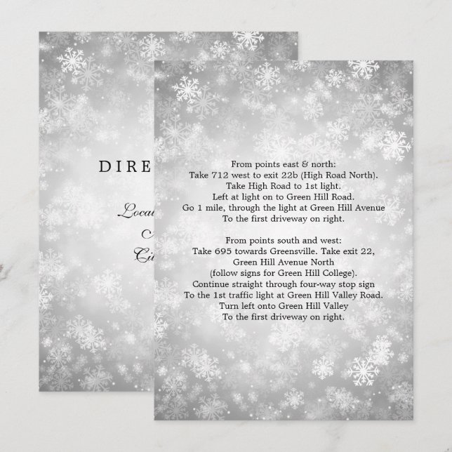 Driving Directions Silver Winter Wonderland Invitation (Front/Back)