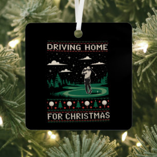 Driving Home For Christmas Golf Funny Ugly Xmas Metal Ornament