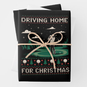 Driving Home For Christmas Golf Funny Ugly Xmas Wrapping Paper Sheet