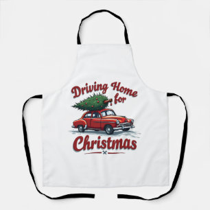 Driving Home For Christmas Truck Xmas Tree Apron