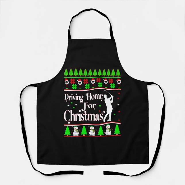 Driving Home For Christmas, Ugly Xmas Sweater Golf Apron (Front)