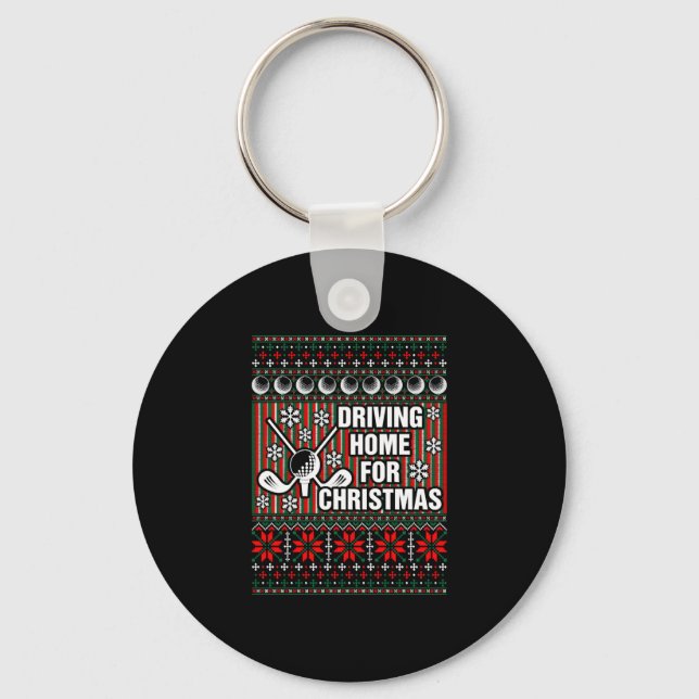 Driving Home For Ugly Christmas Golf Tshirt Keychain (Front)