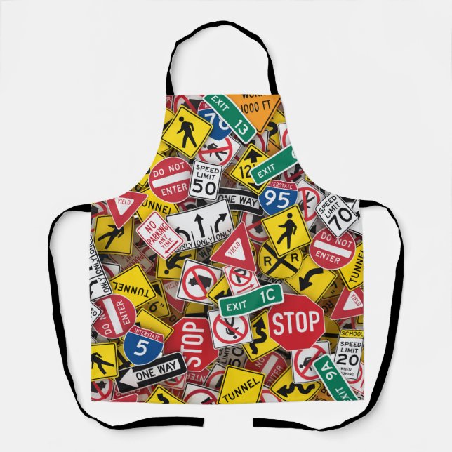 Driving Instructor Fun Road Sign Collage Apron (Front)